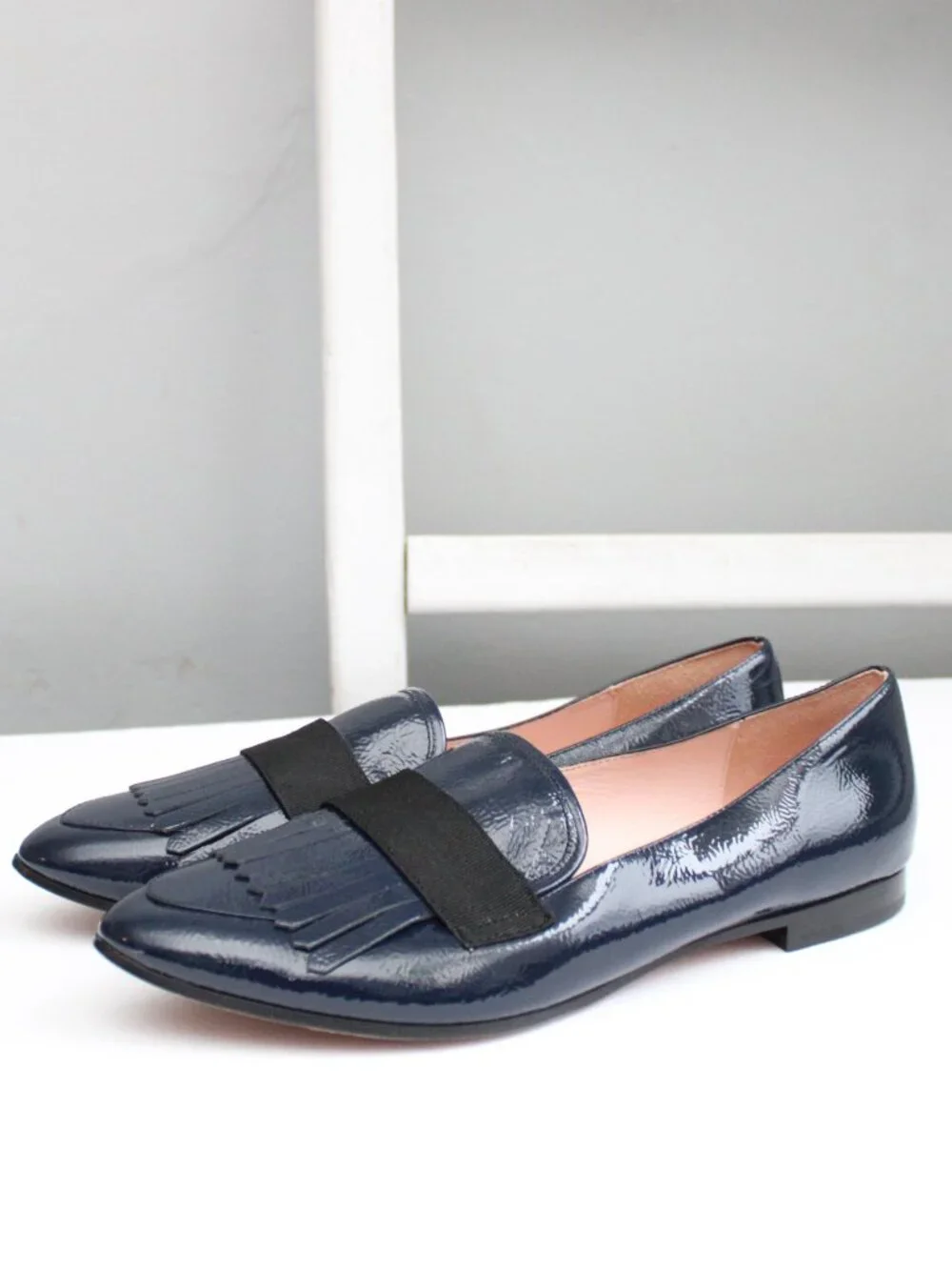 Kate Spade New York Cayla Fringe Loafers Dark Navy Blue Patent Leather Size 9.5 - Picture 2 of 6